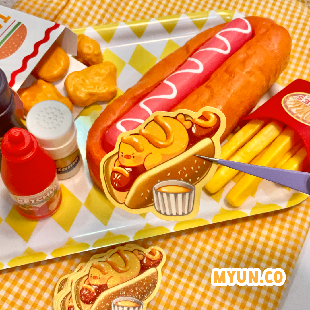 Hotdog Surfing Waterproof Die Cut Sticker