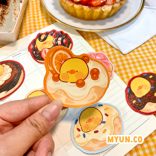 Orange Crunch Donut Waterproof Die Cut Sticker